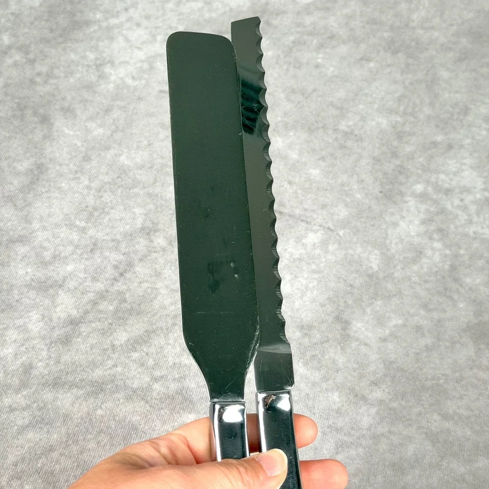 Saladmaster Stainless Steel Spatula Server Serrated Knife Set Made in USA 2pc